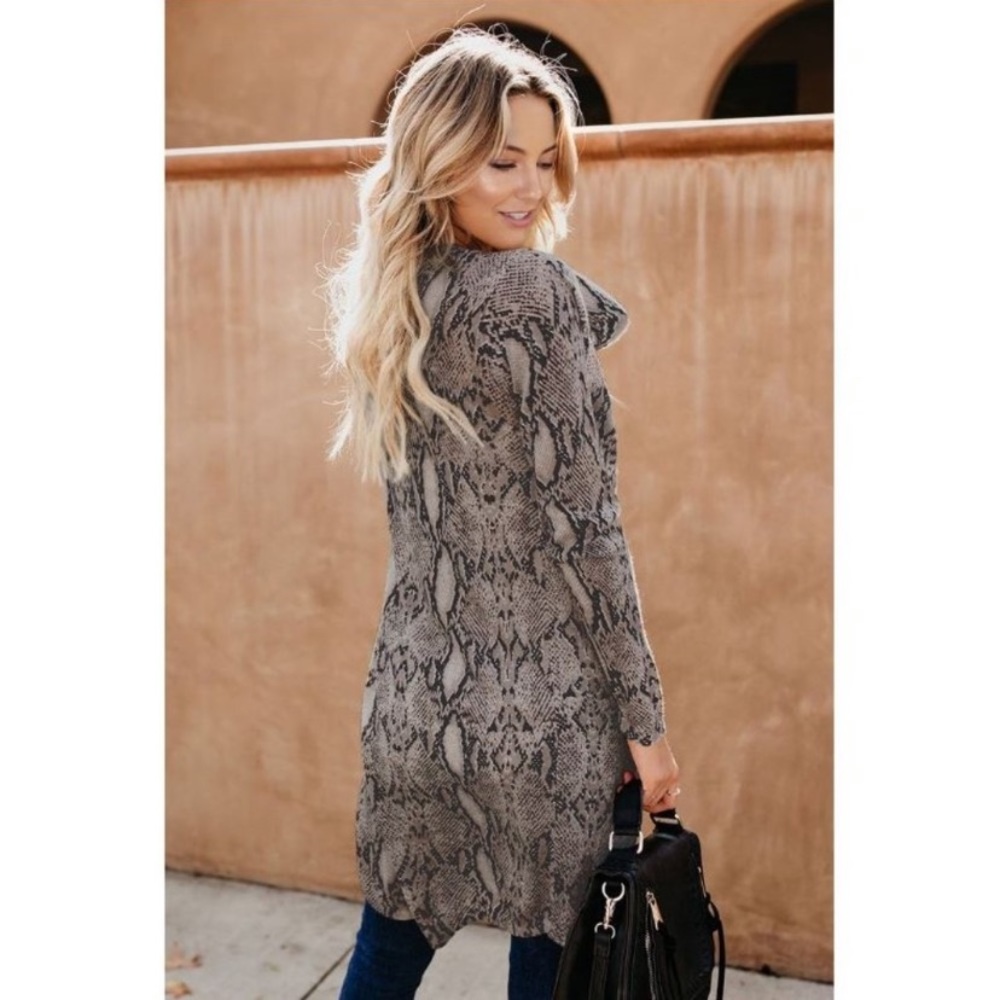 Snakeskin Print Cardigan Duster Sweater (S) - Picture 6 of 10